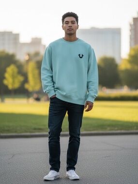 "Yucca" Flock Horseshoe Logo Crewneck Sweatshirt - Mens 3XL